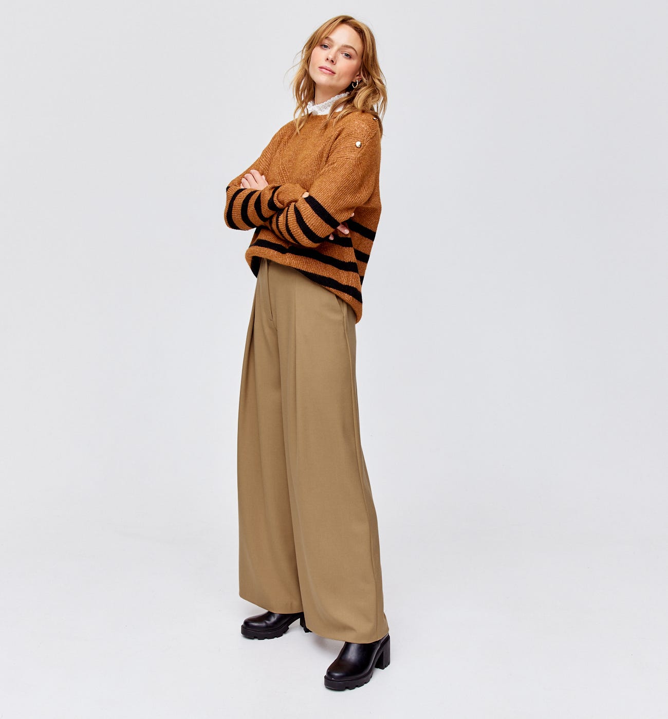 Pantalon large taille haute