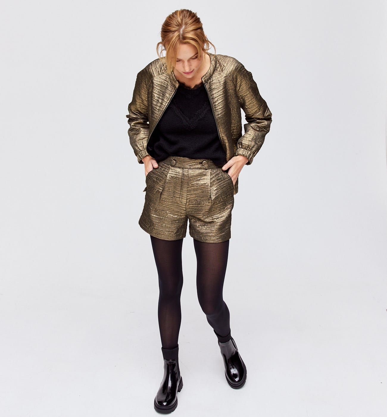 Lamé bomber jacket