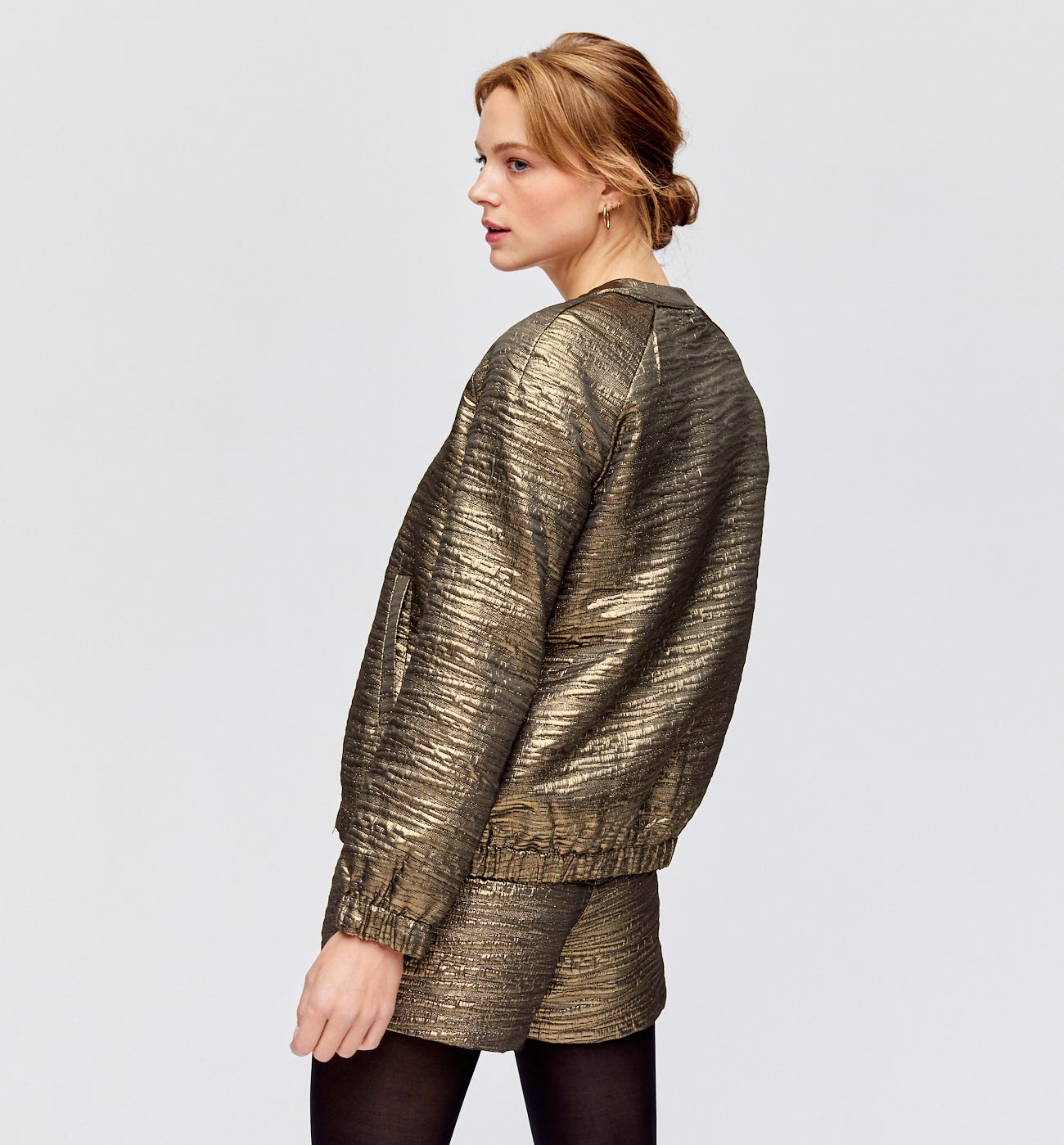 Lamé bomber jacket