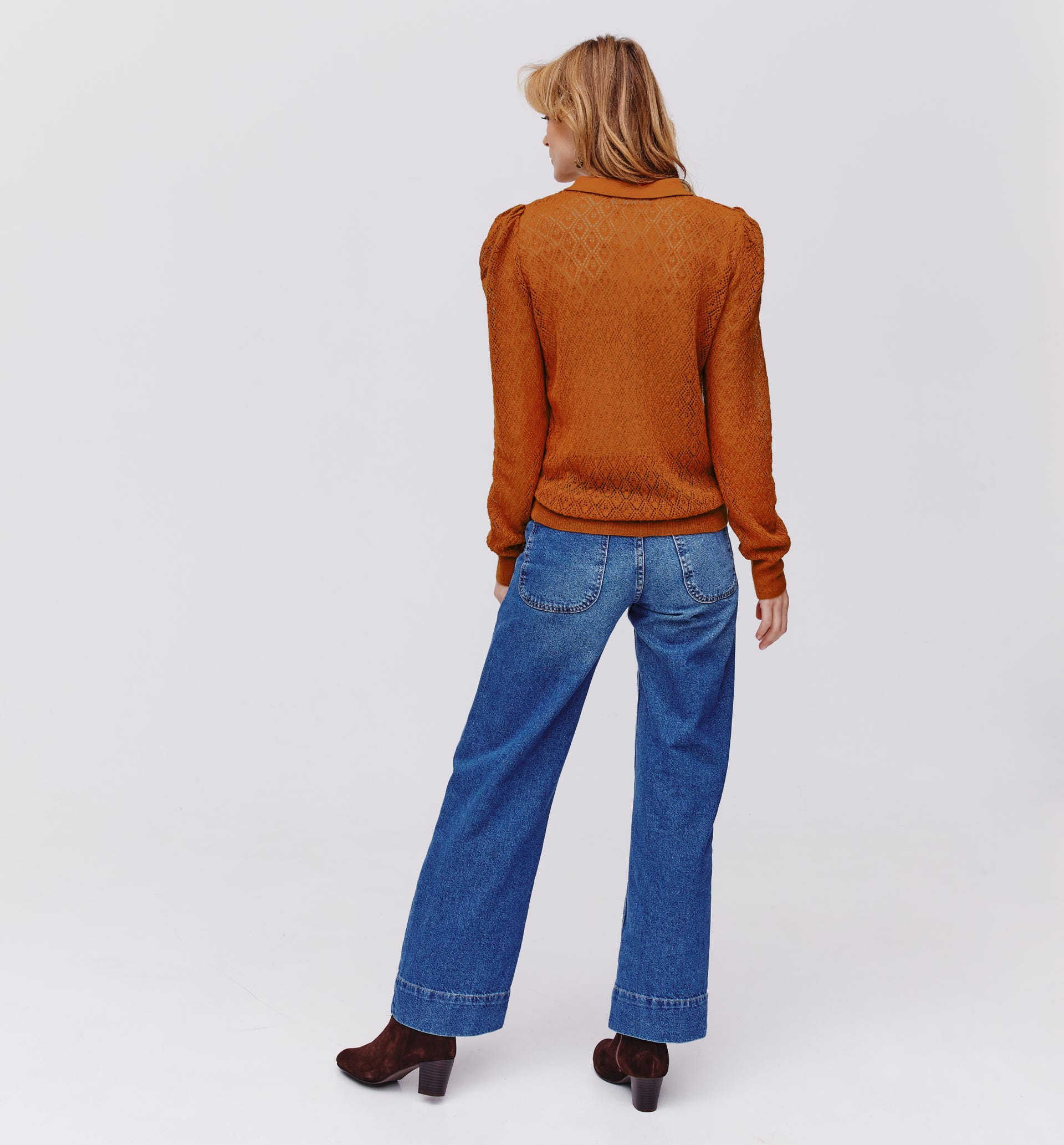 Pull polo maille ajourée Femme
