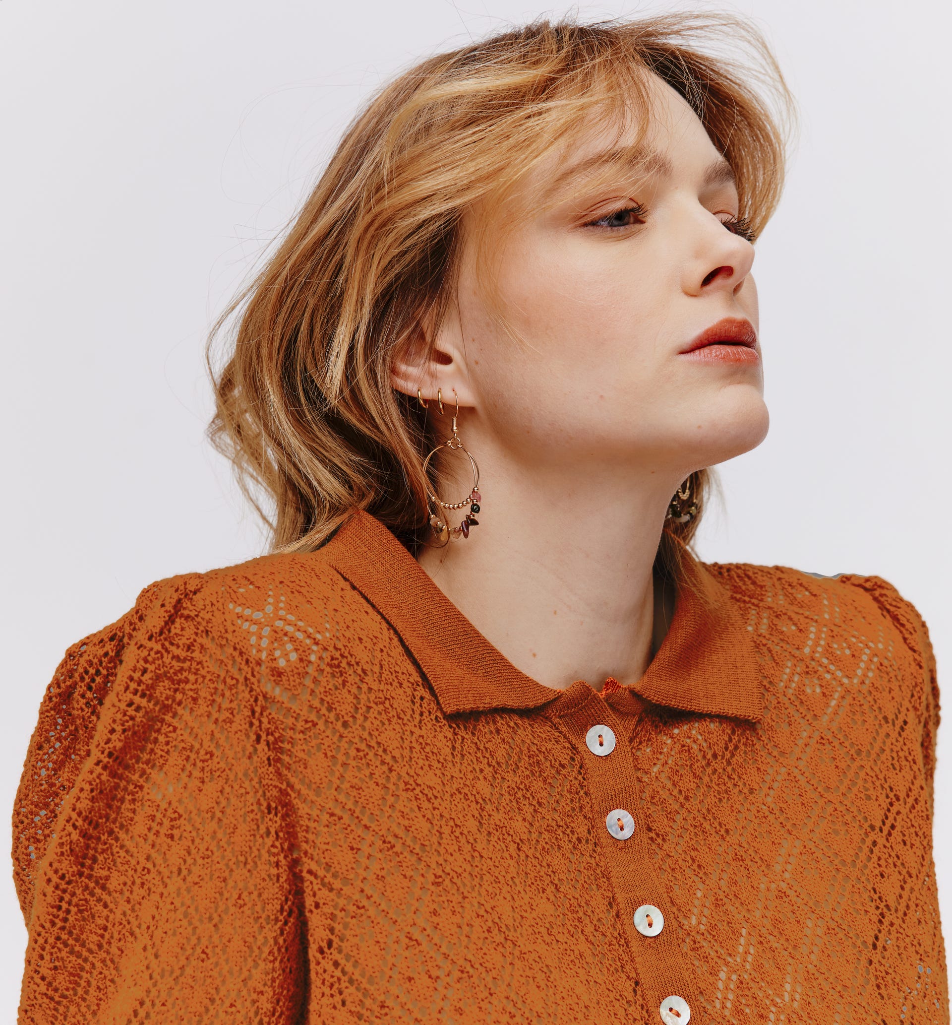 Pull polo maille ajourée Femme