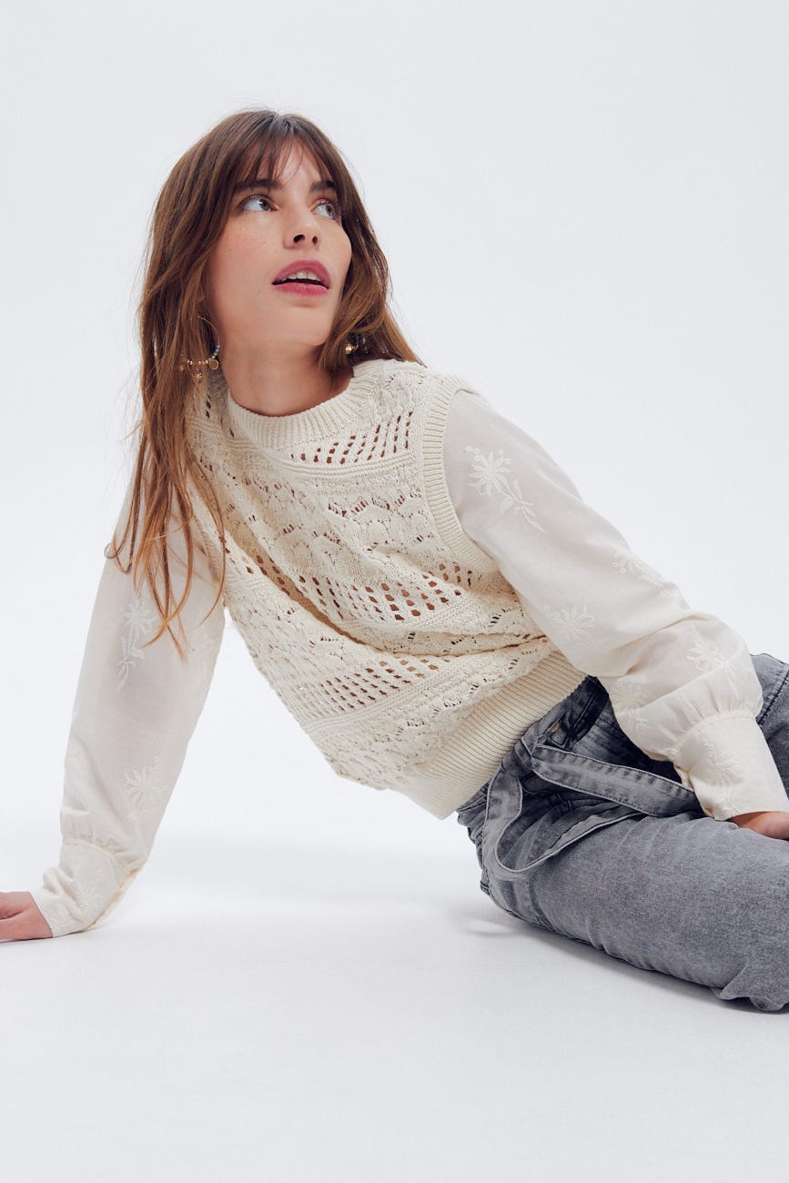 Pull à effet superposé Femme