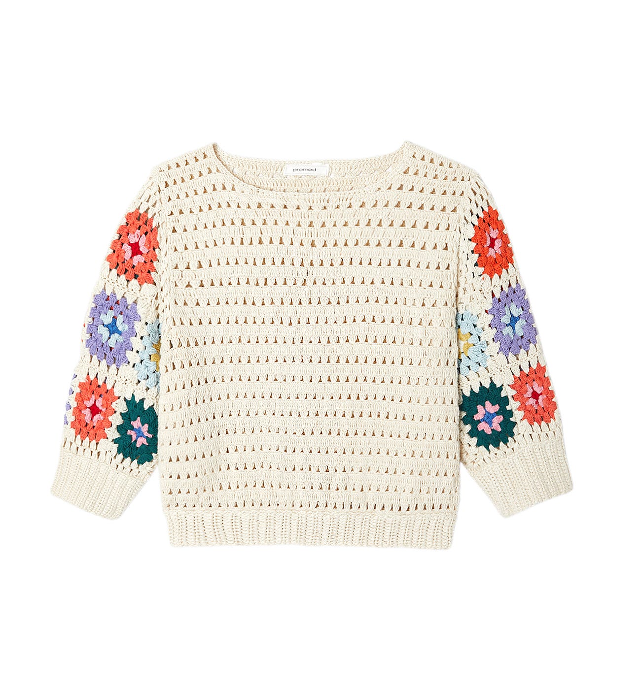 Crochet jumper Ecru print