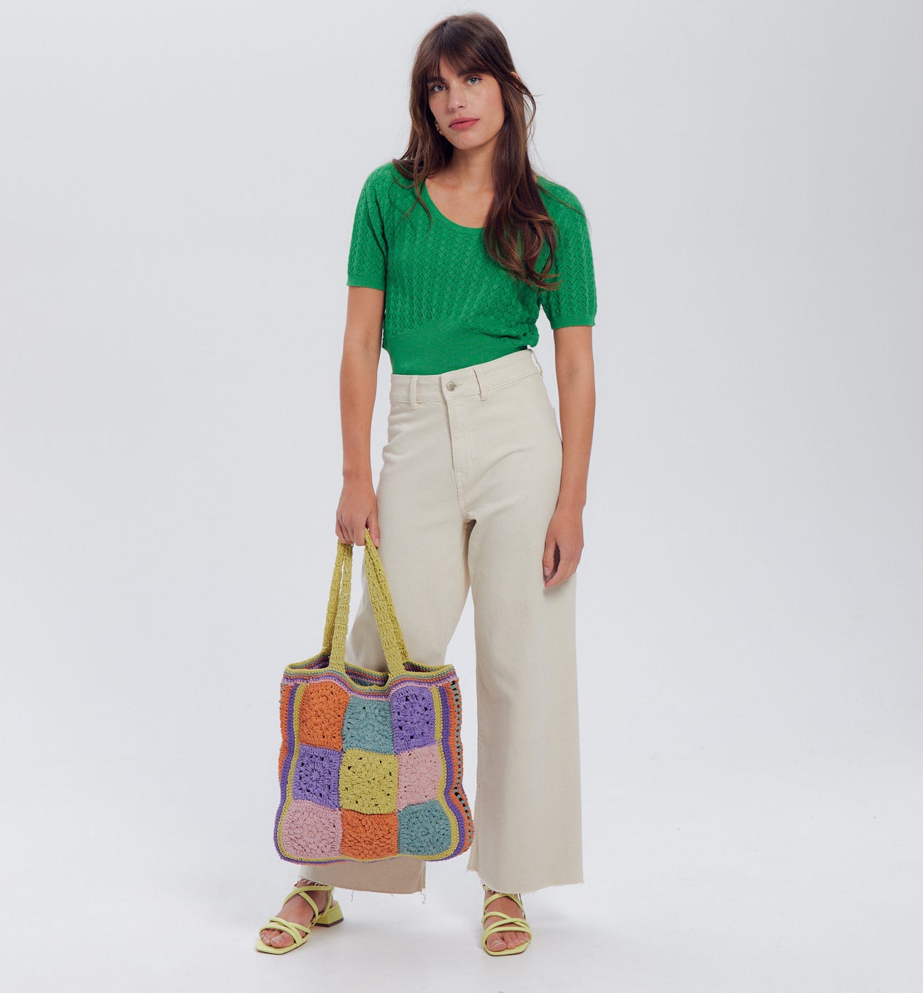Green Jumpsuit With Lace Top And Short Sleeves main image 1
