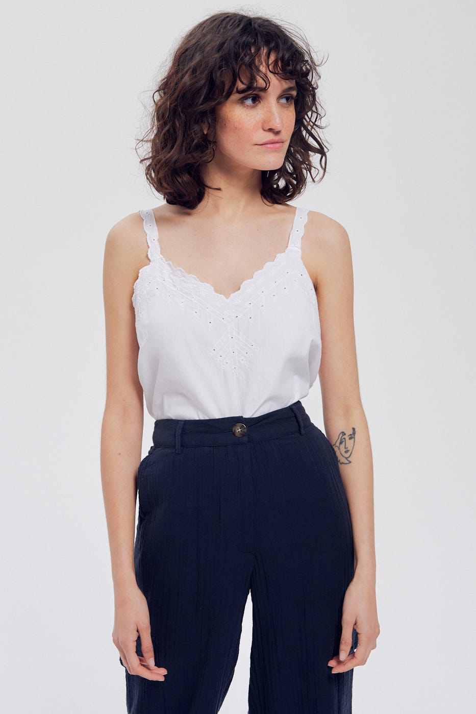 Strappy embroidered top