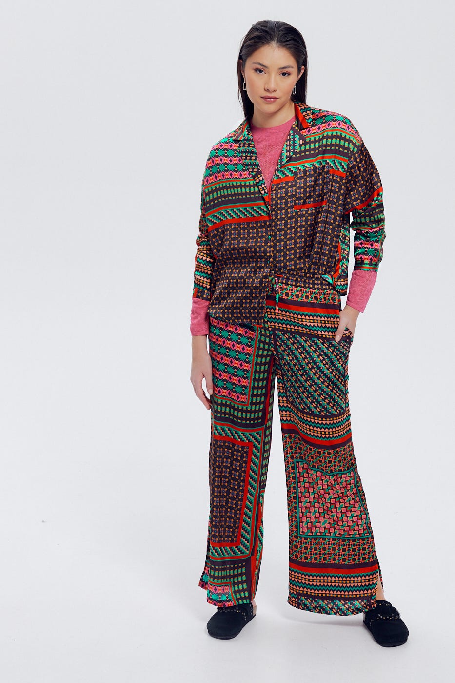 Pantalon en satin imprimé