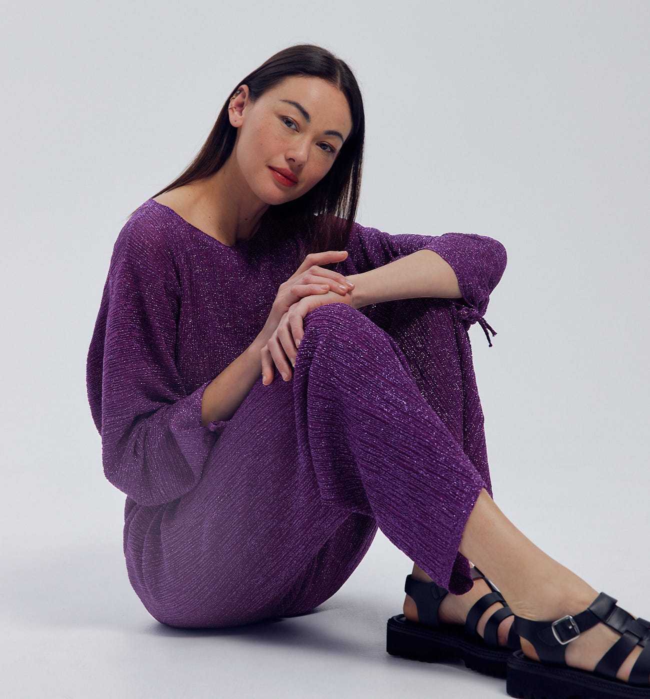 Onsoyours Pantaloni Larghi In Lino Donna – Vita Alta, Gamba Larga, Con Tasche, Viola, Taglia M
