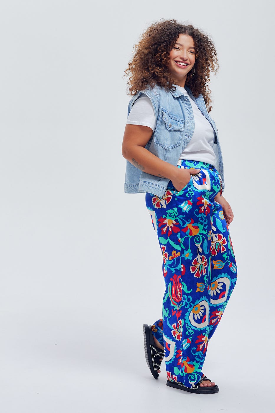 Pantalon large en satin Femme