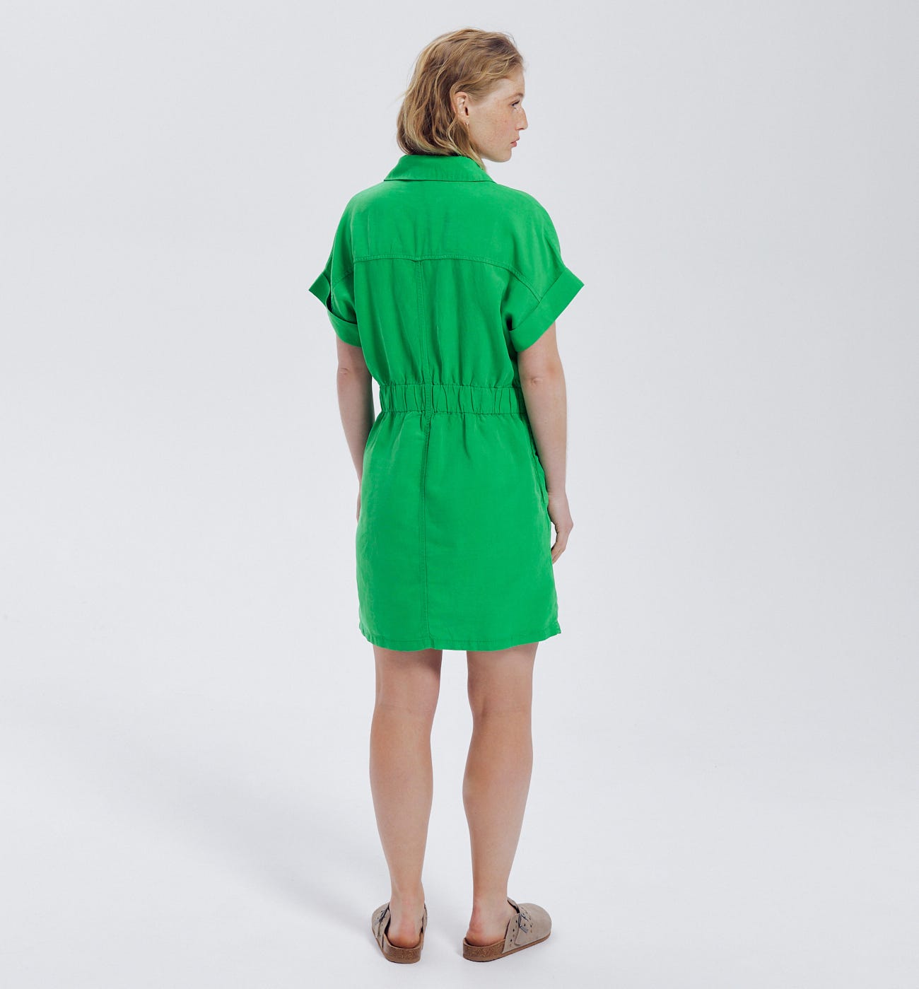Lyocell Cowl Neck Dress in Acid Green