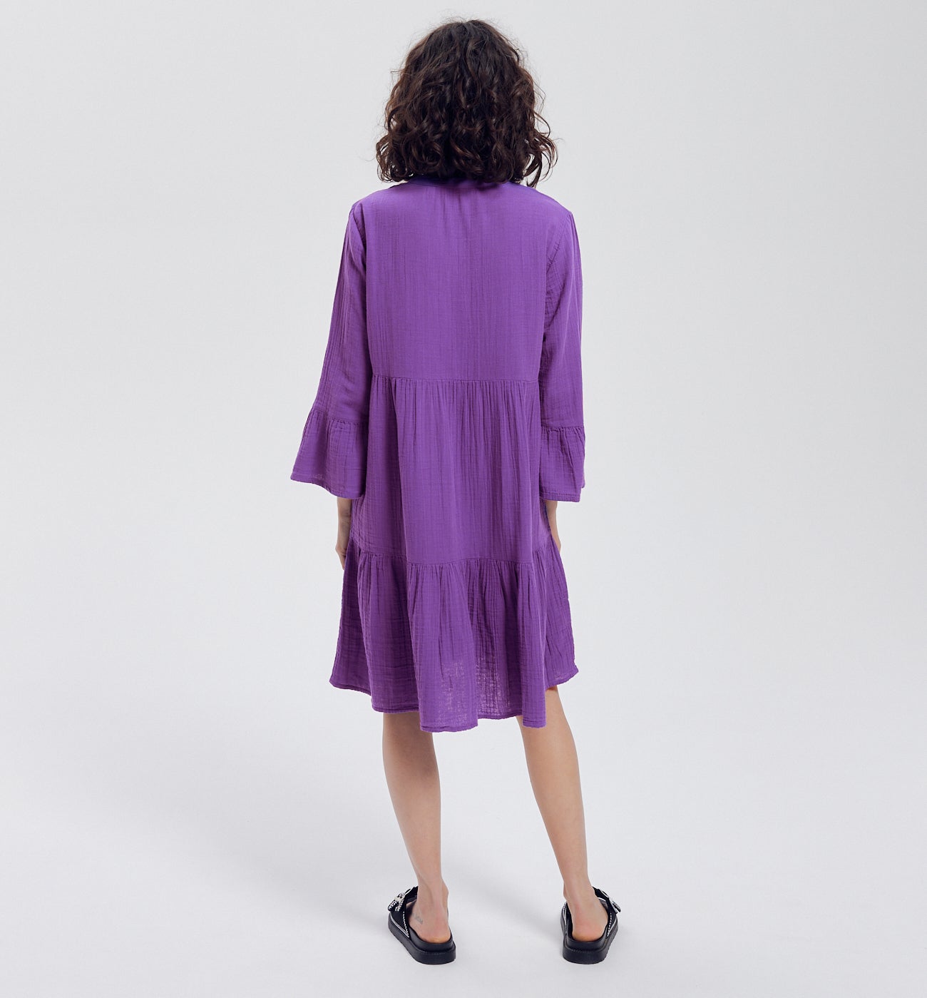 Cotton gauze babydoll dress Violet moyen