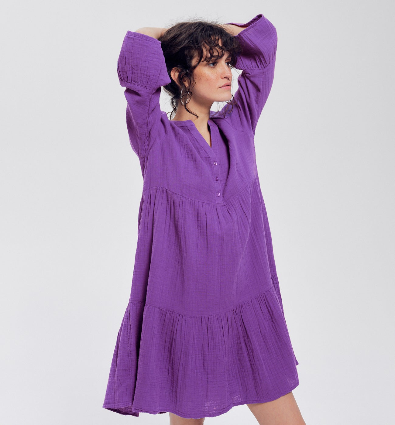 Cotton gauze babydoll dress Violet moyen