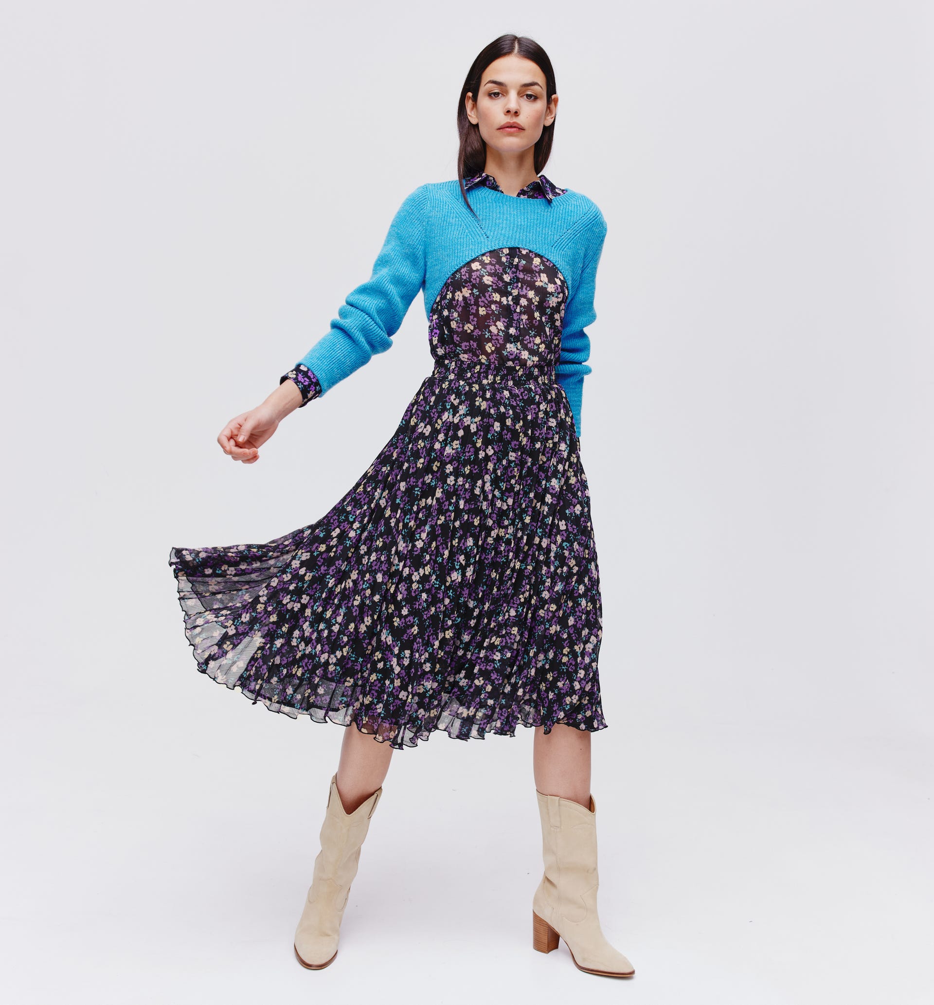 Falda midi gasa estampada