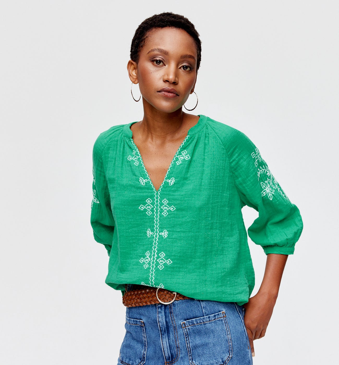 Blouse brodé en gaze de coton