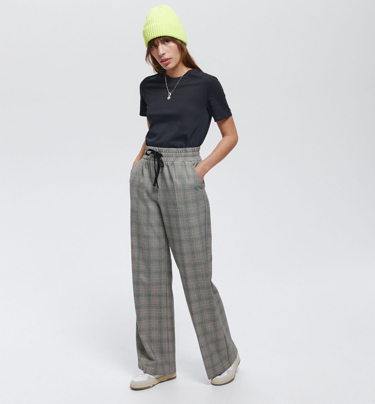 Wideleg checked trousers