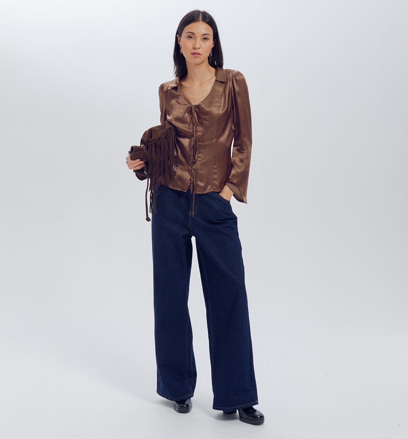 Unifarbene Satinbluse