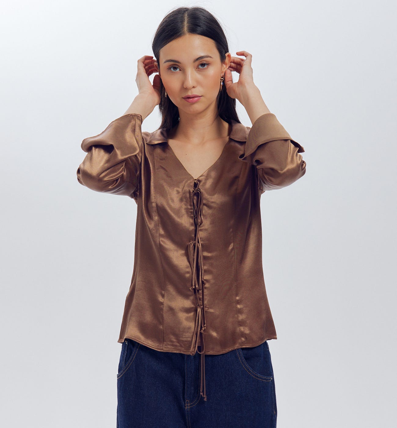 Unifarbene Satinbluse
