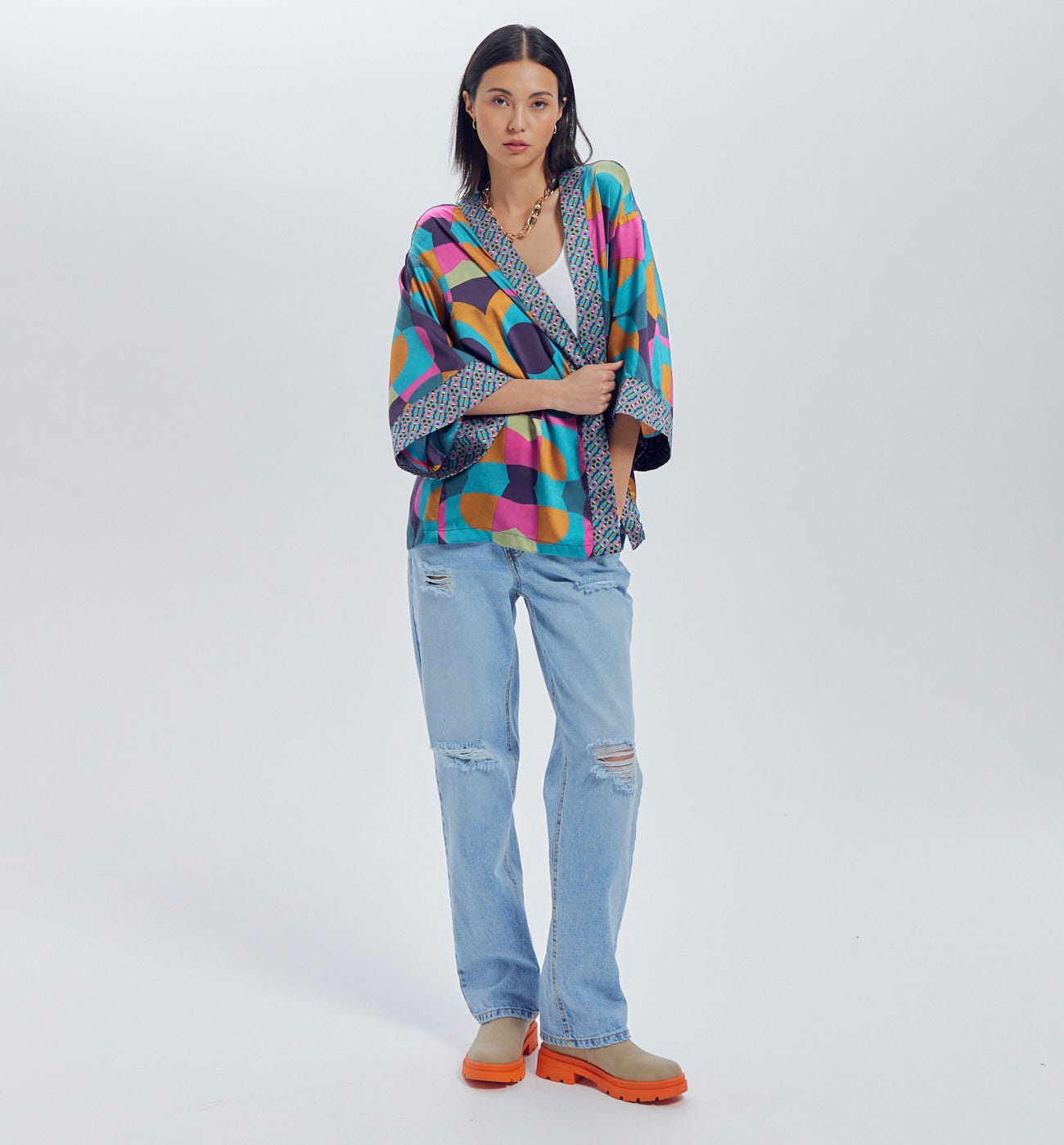 Kimono en satin imprimé Femme