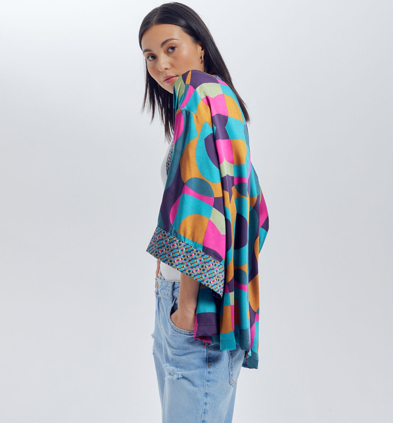 Kimono en satin imprimé Femme
