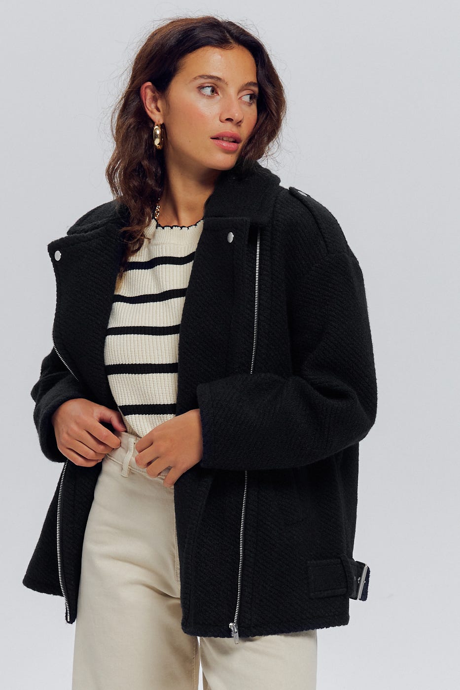 Veste biker en laine Femme
