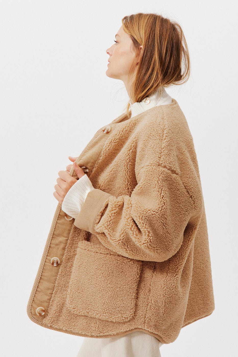 Oversized fabric fleece jacket