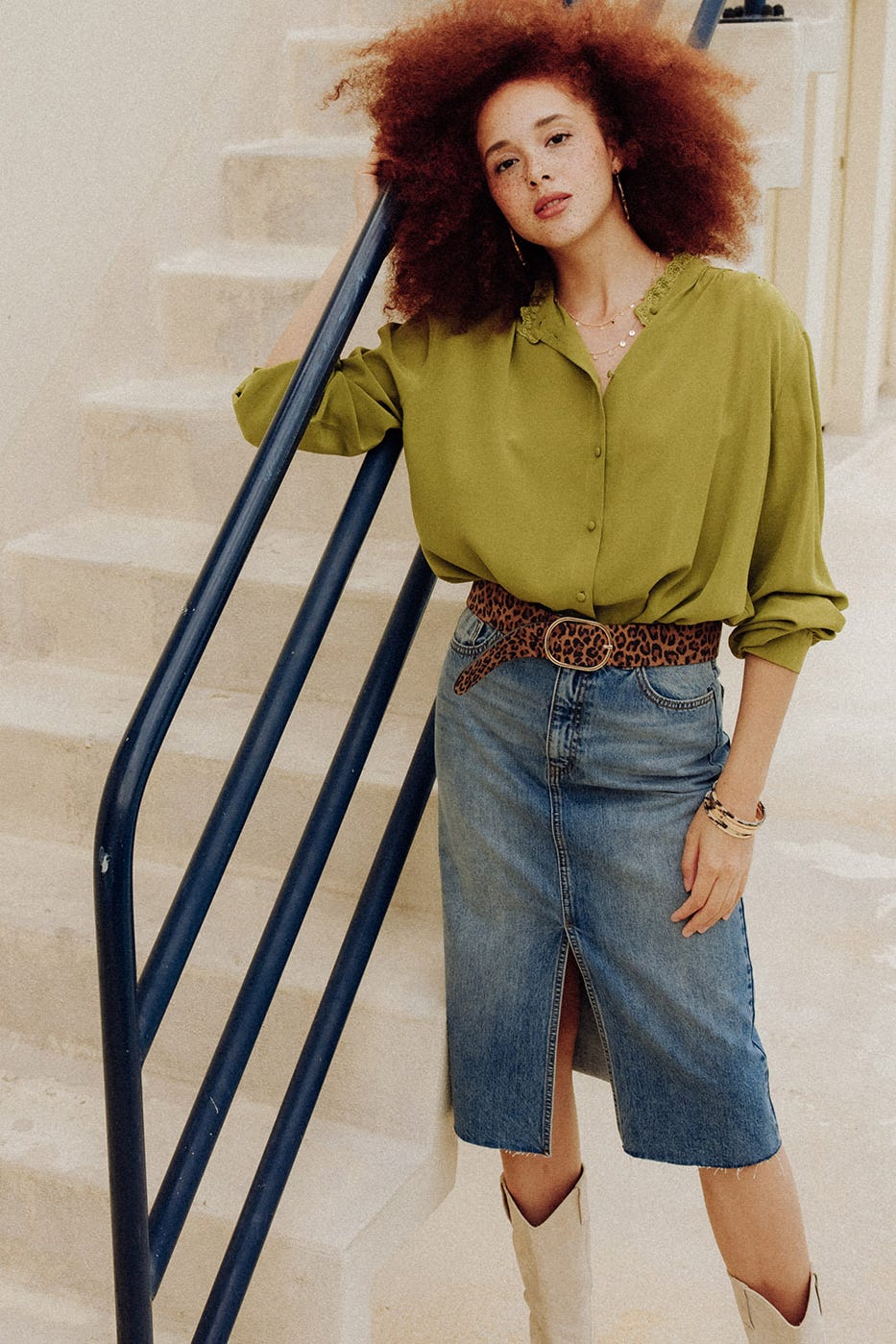 Jupe midi en jean Femme