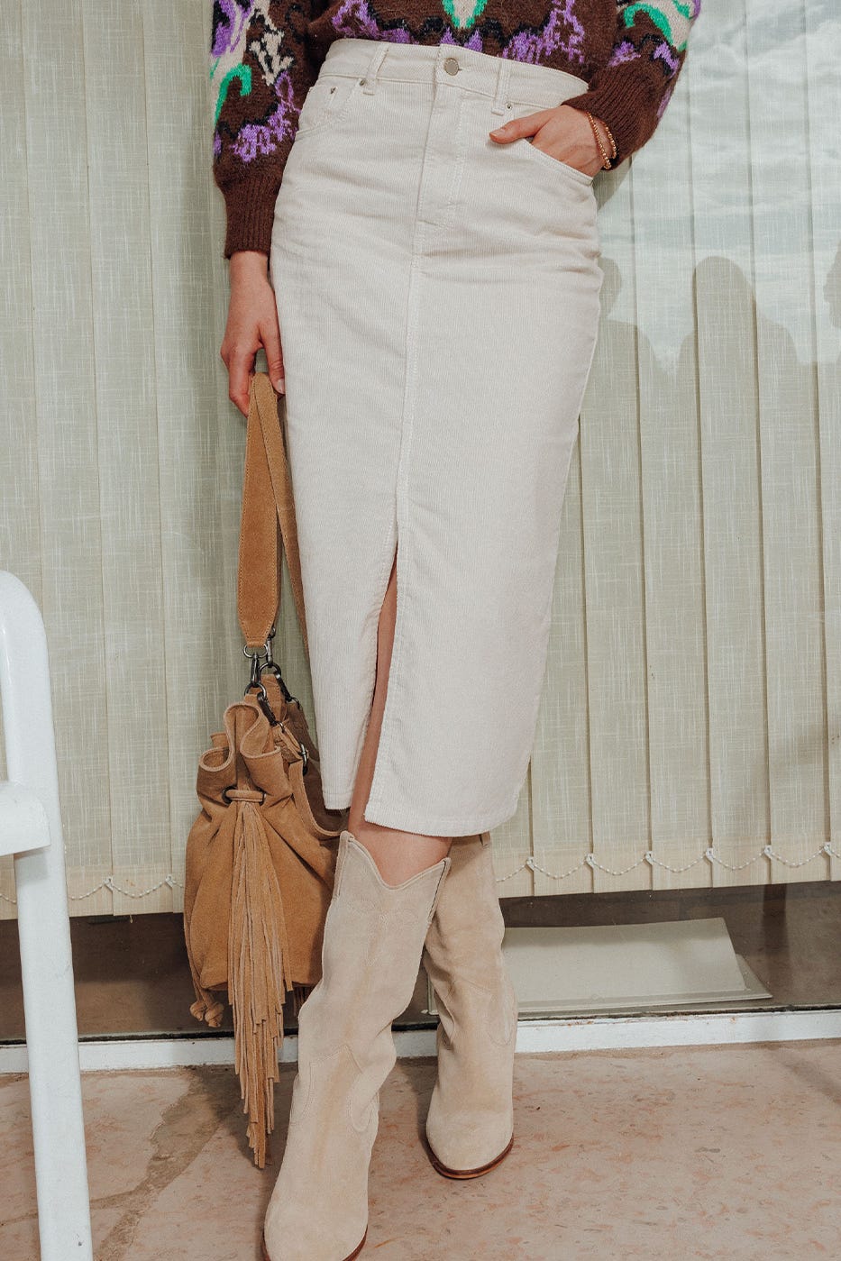 Jupe midi en velours Femme