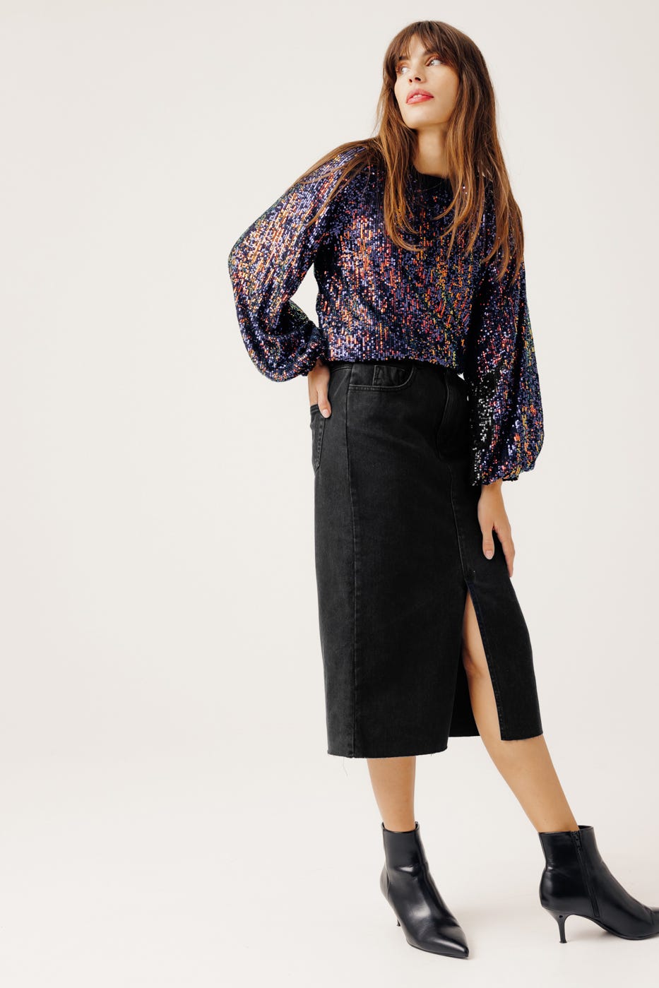 Jupe midi en jean Femme