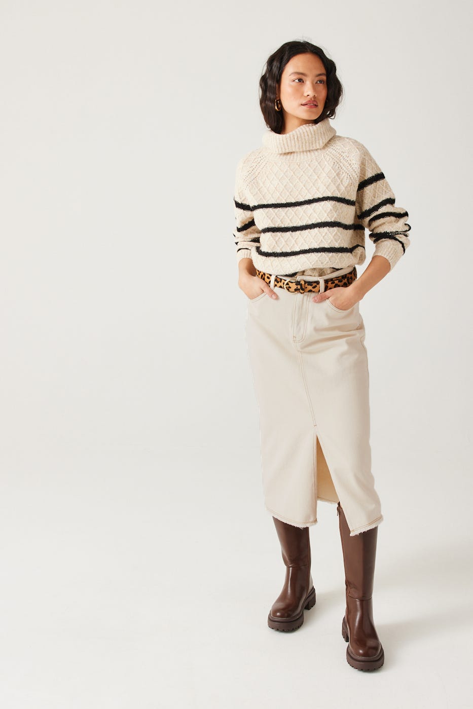 Jupe midi fendue en toile