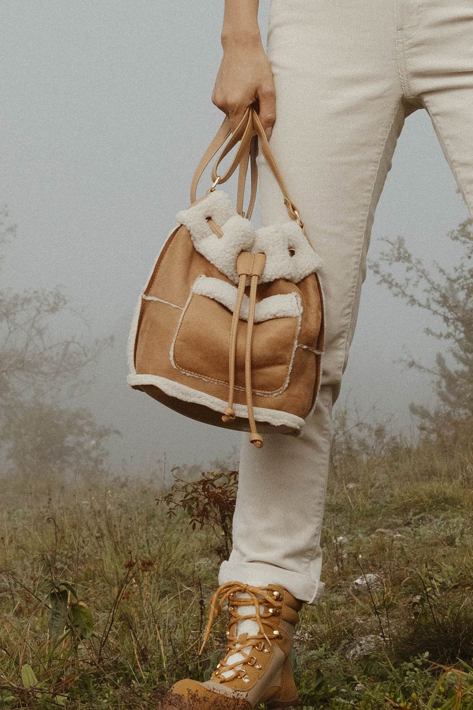 Faux sheepskin bag
