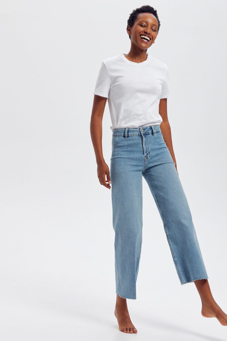 Jean taille haute raw cut