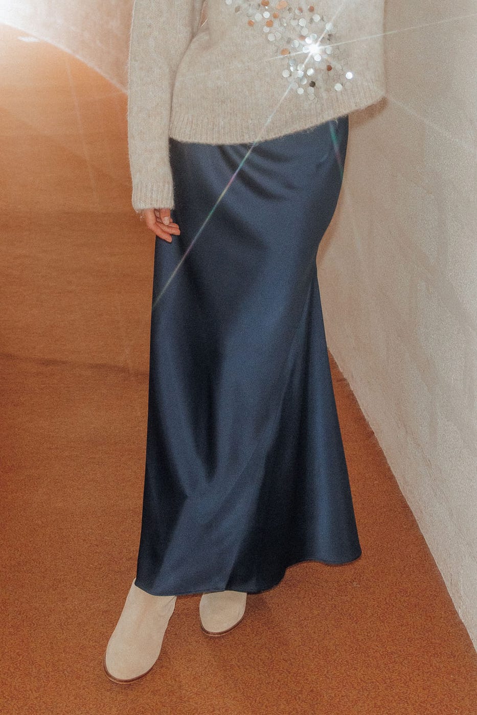 Jupe longue en satin Femme