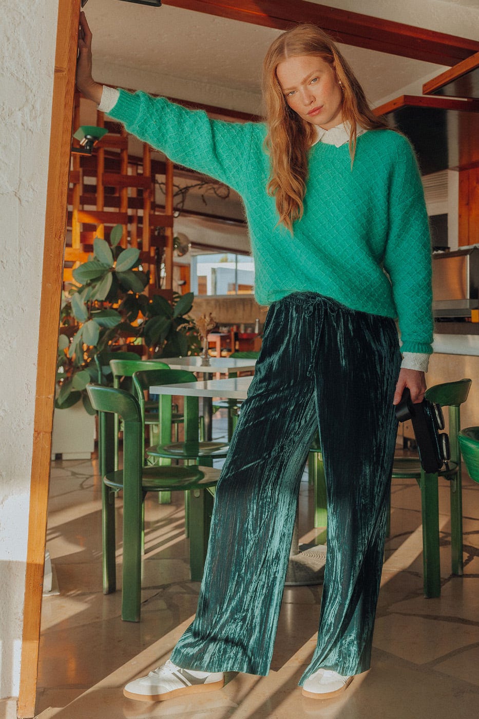 Pantalon large en velours