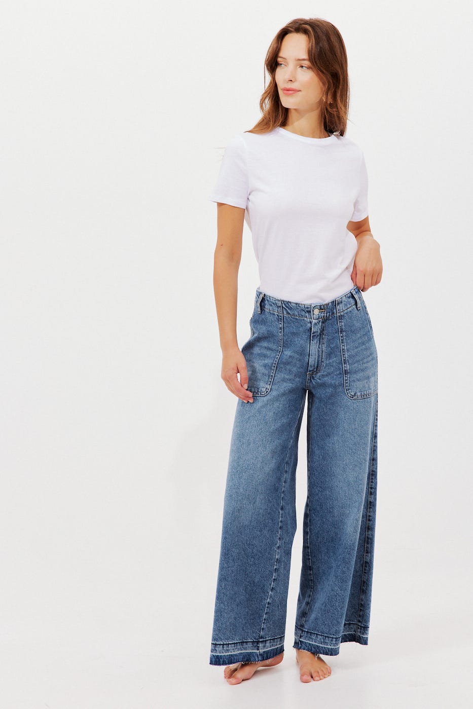Jean large taille basse Femme