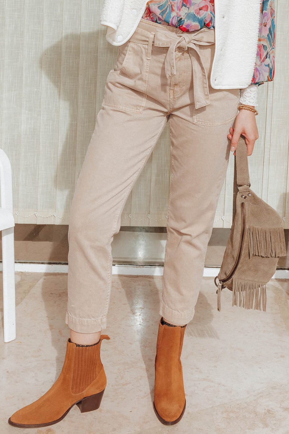 Pantalon taille haute en toile