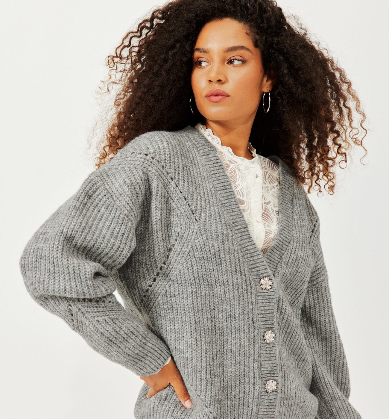 Gilet En Tricot Acrylique Pour Femme - Col En V Avec Boutons, Style Décontracté Extensible