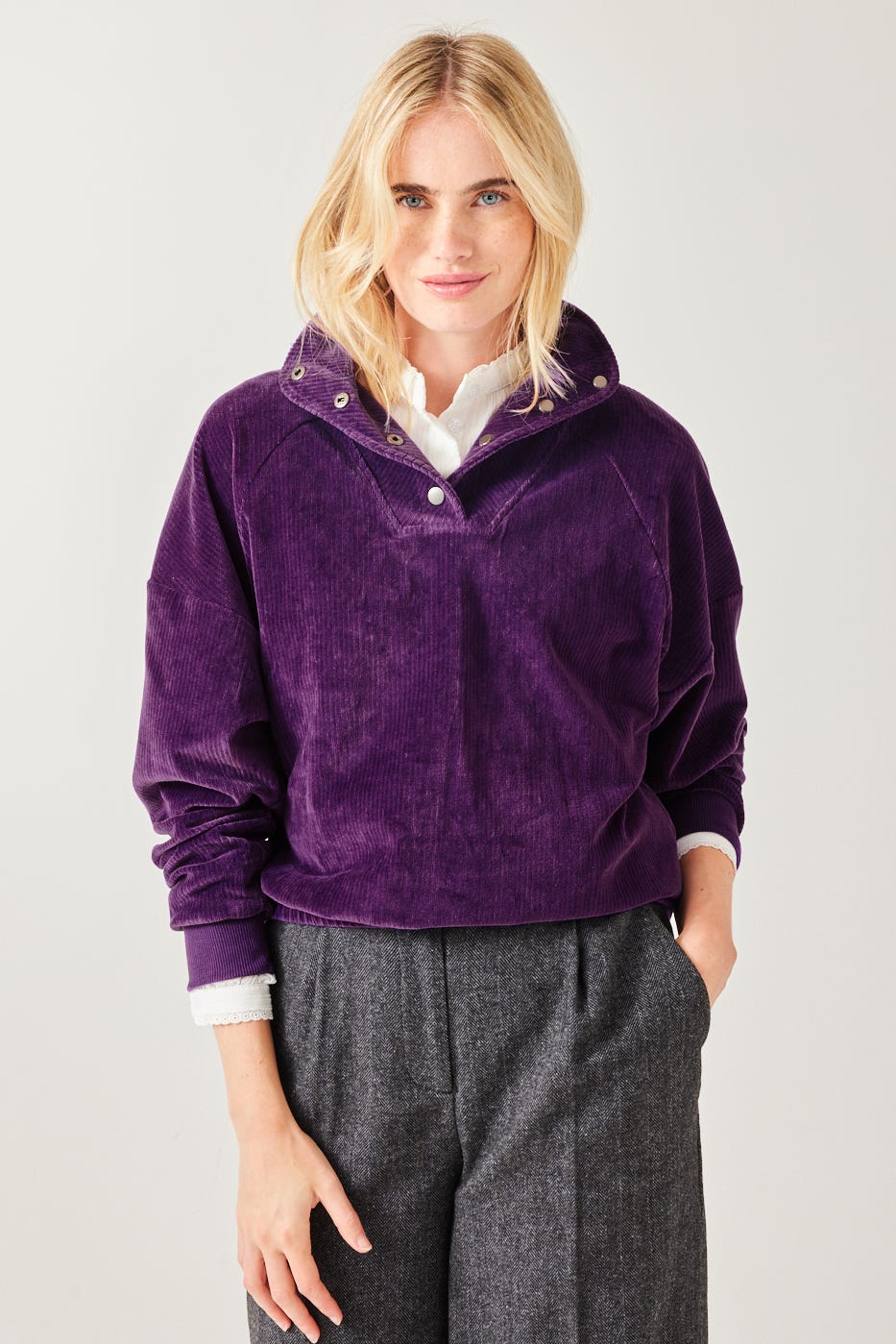 Sweat en velours-éponge côtelé