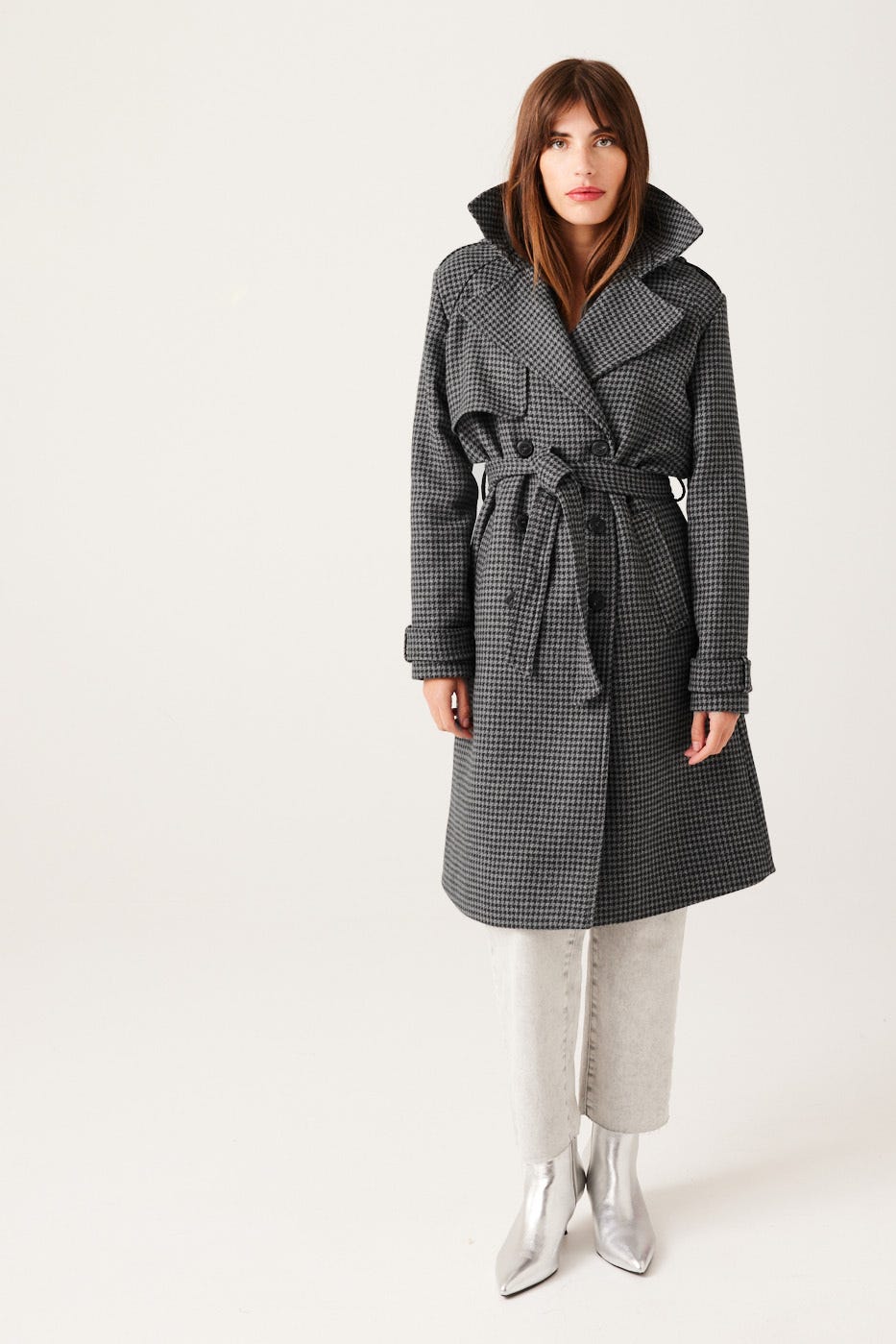 Manteau-trench à carreaux