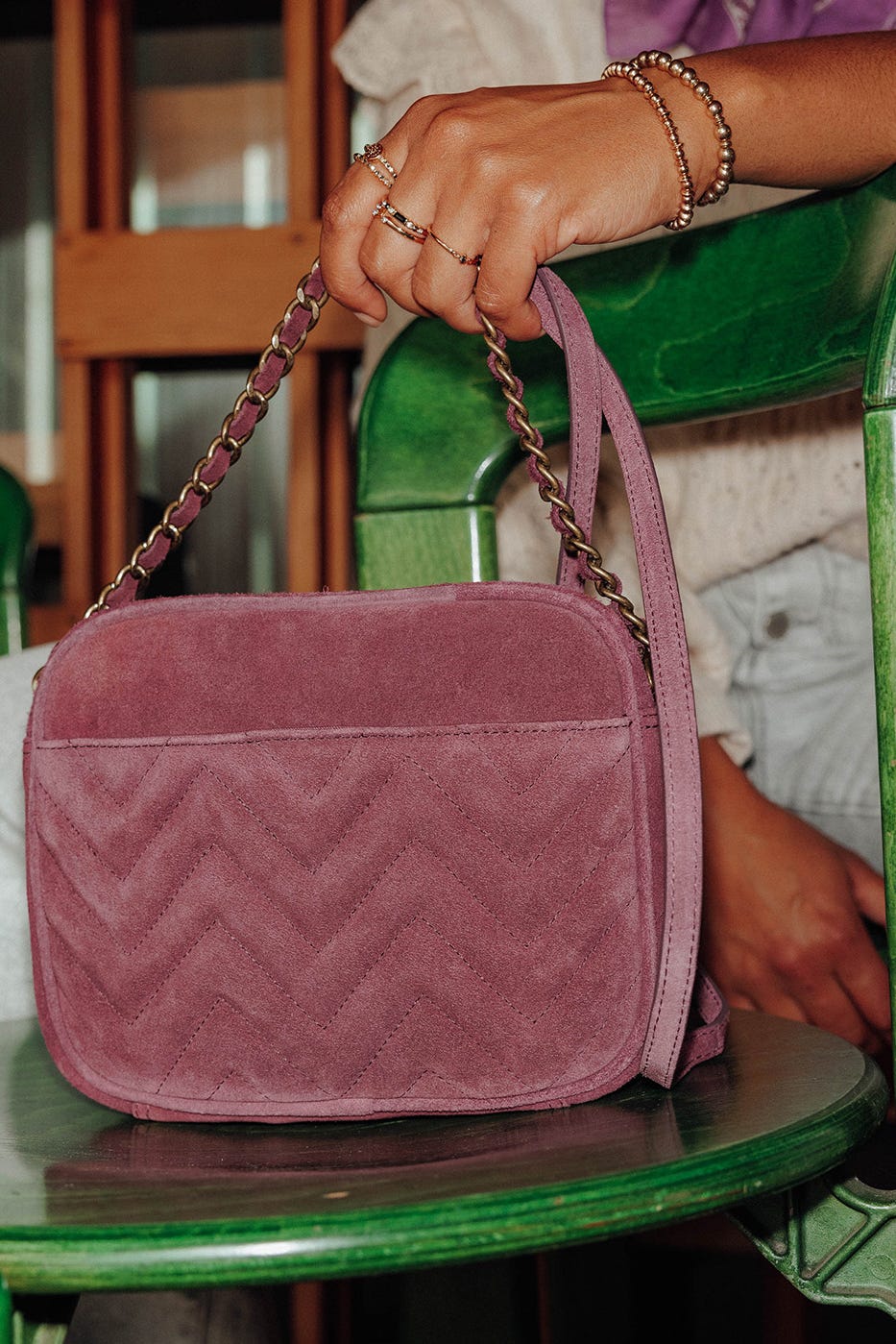 Sac en cuir suédé matelassé