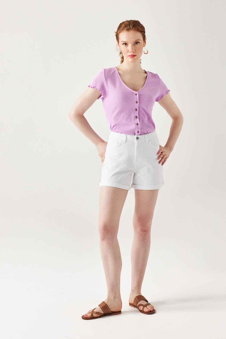 Shorts in tela a tinta unita