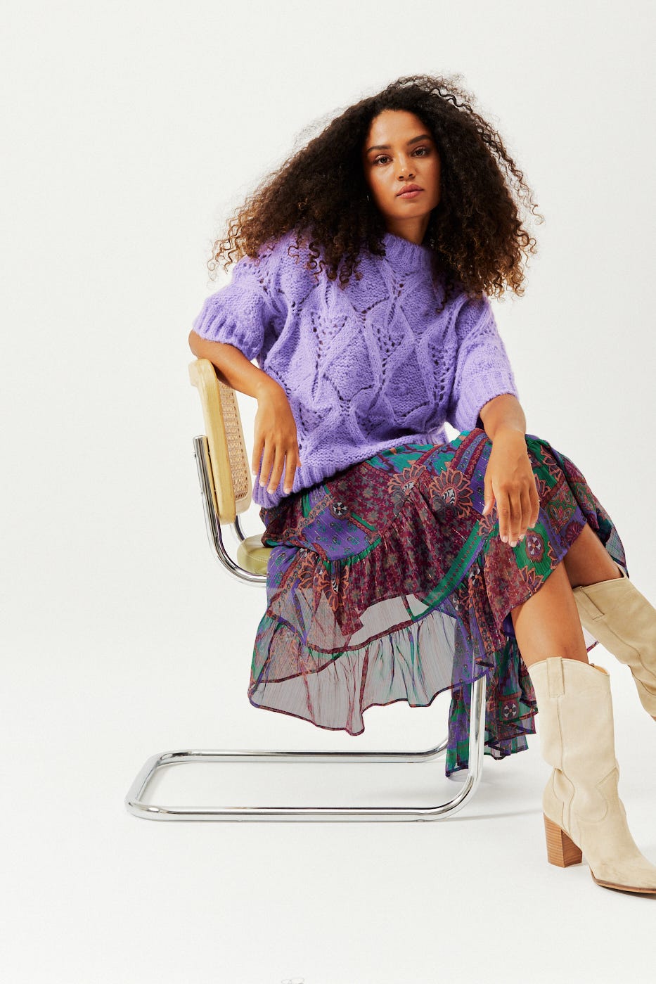 Jupe mi-longue volantée Femme