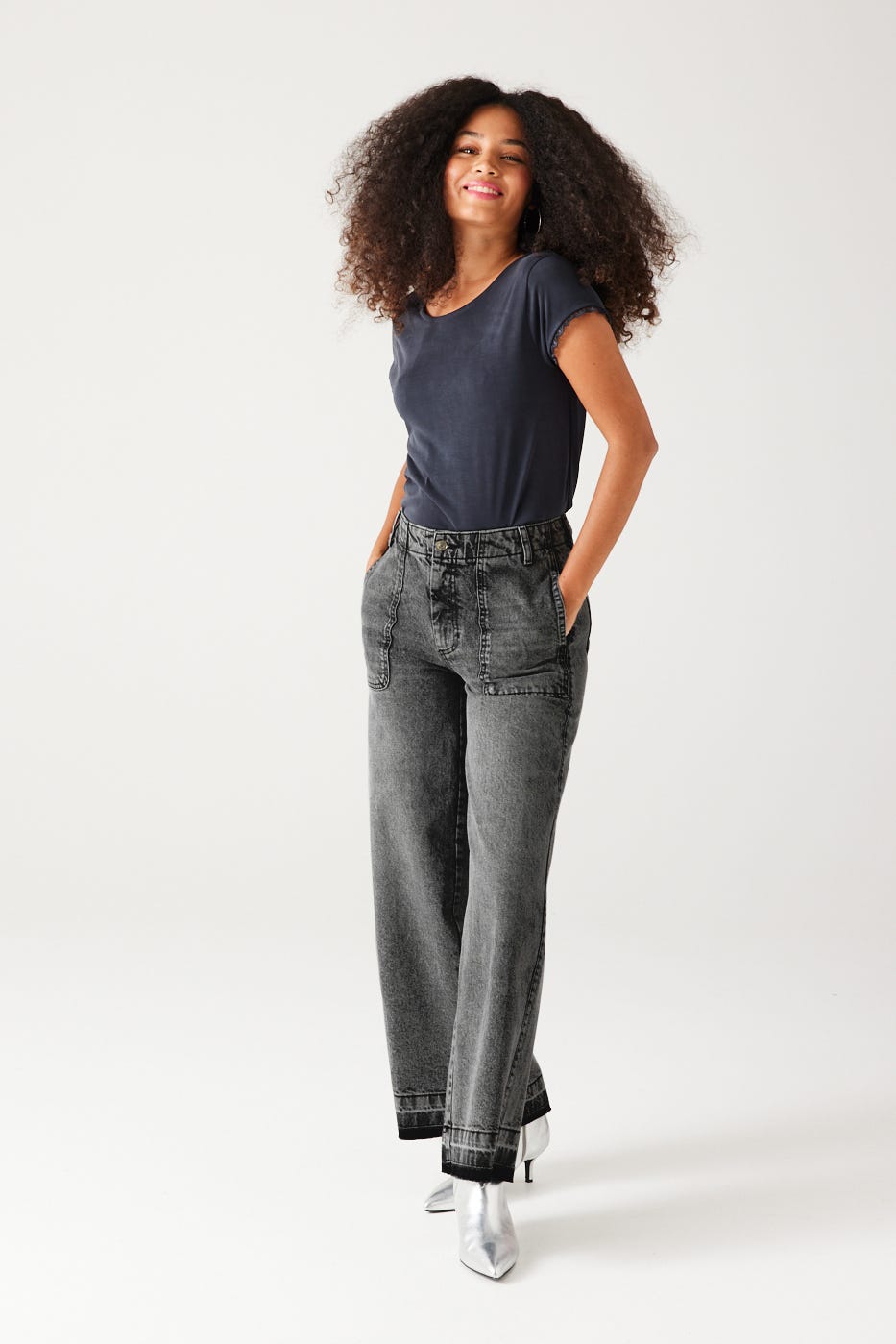 Jean large délavé Femme
