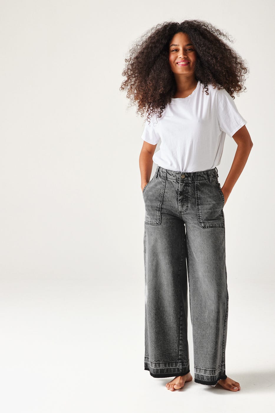 Jean large délavé Femme