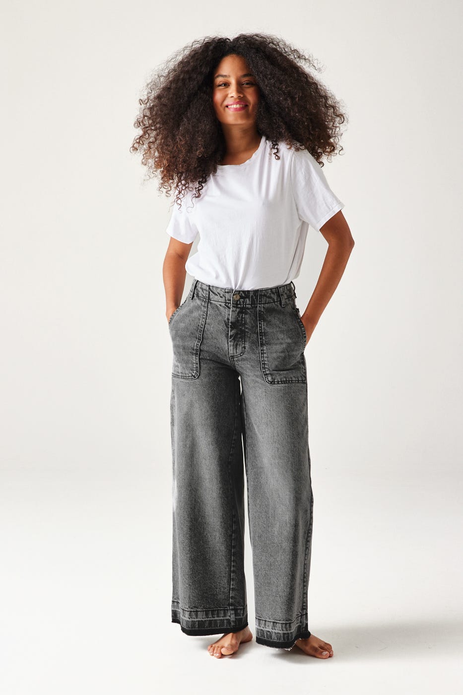Jean large délavé Femme