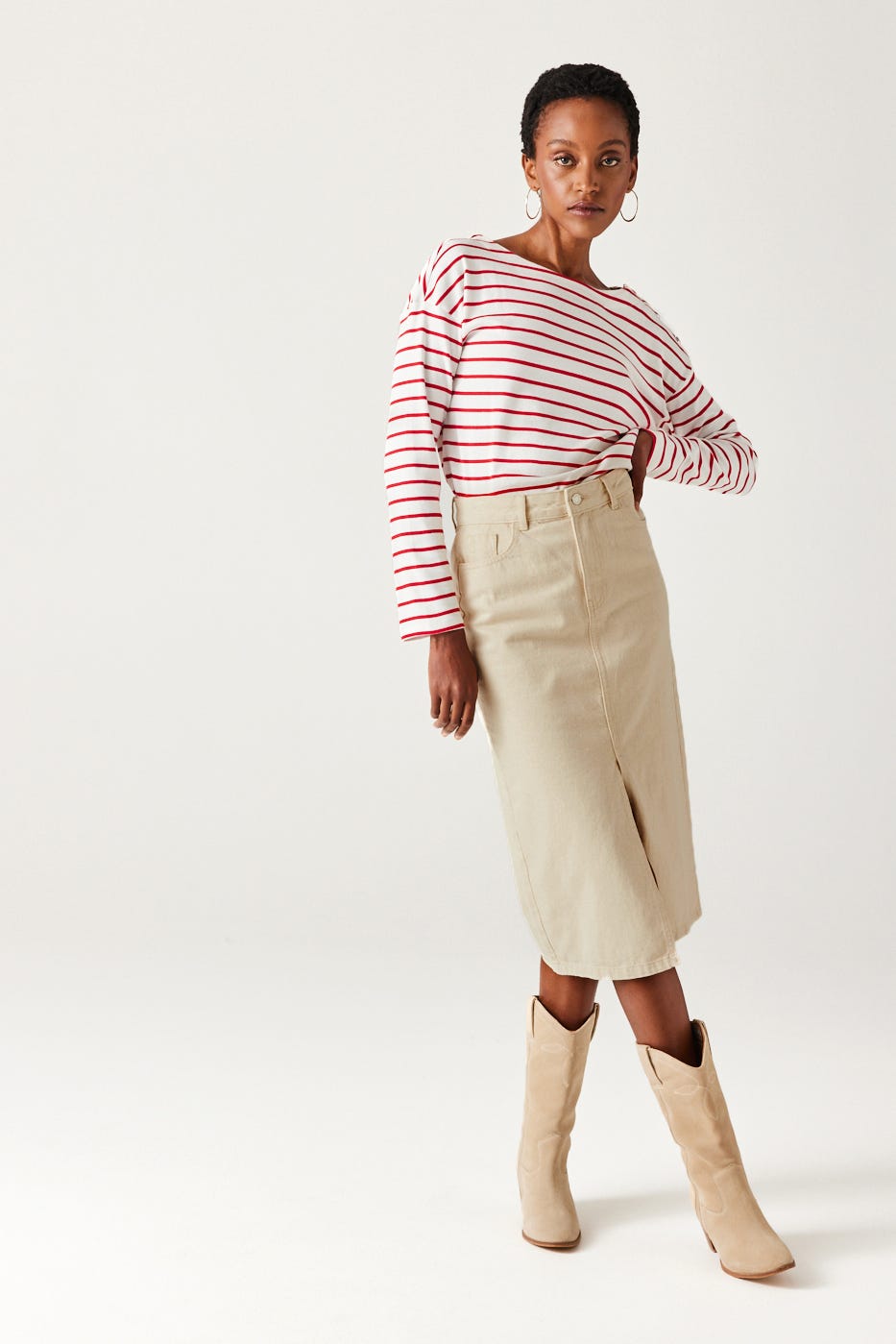 Jupe midi en toile Femme
