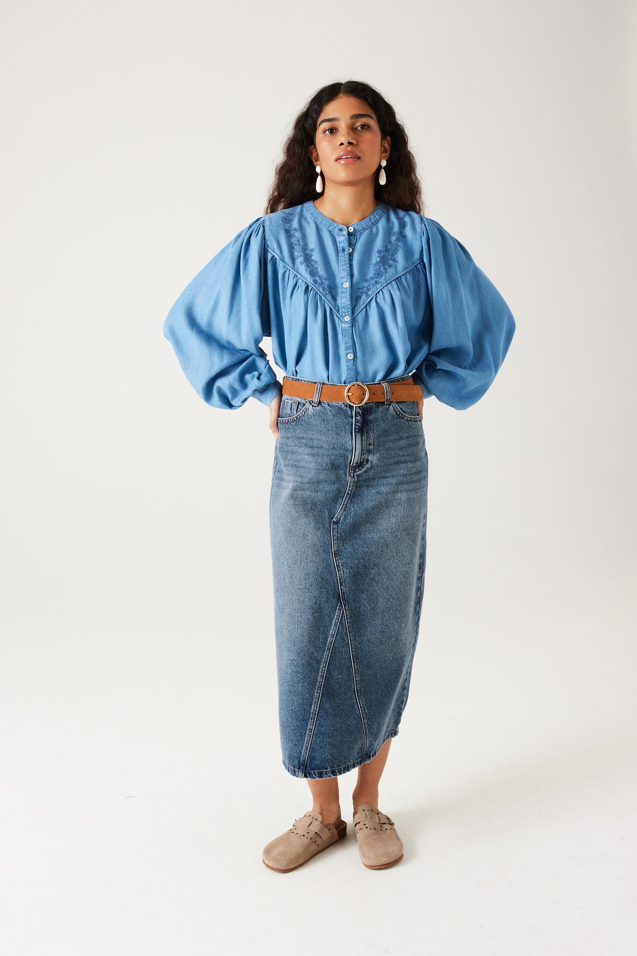 Long denim skirt