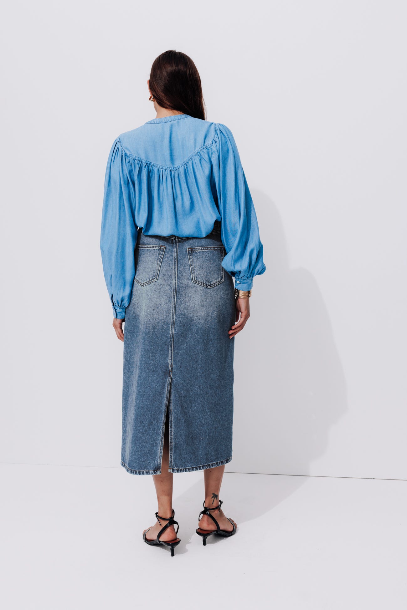 Long denim skirt