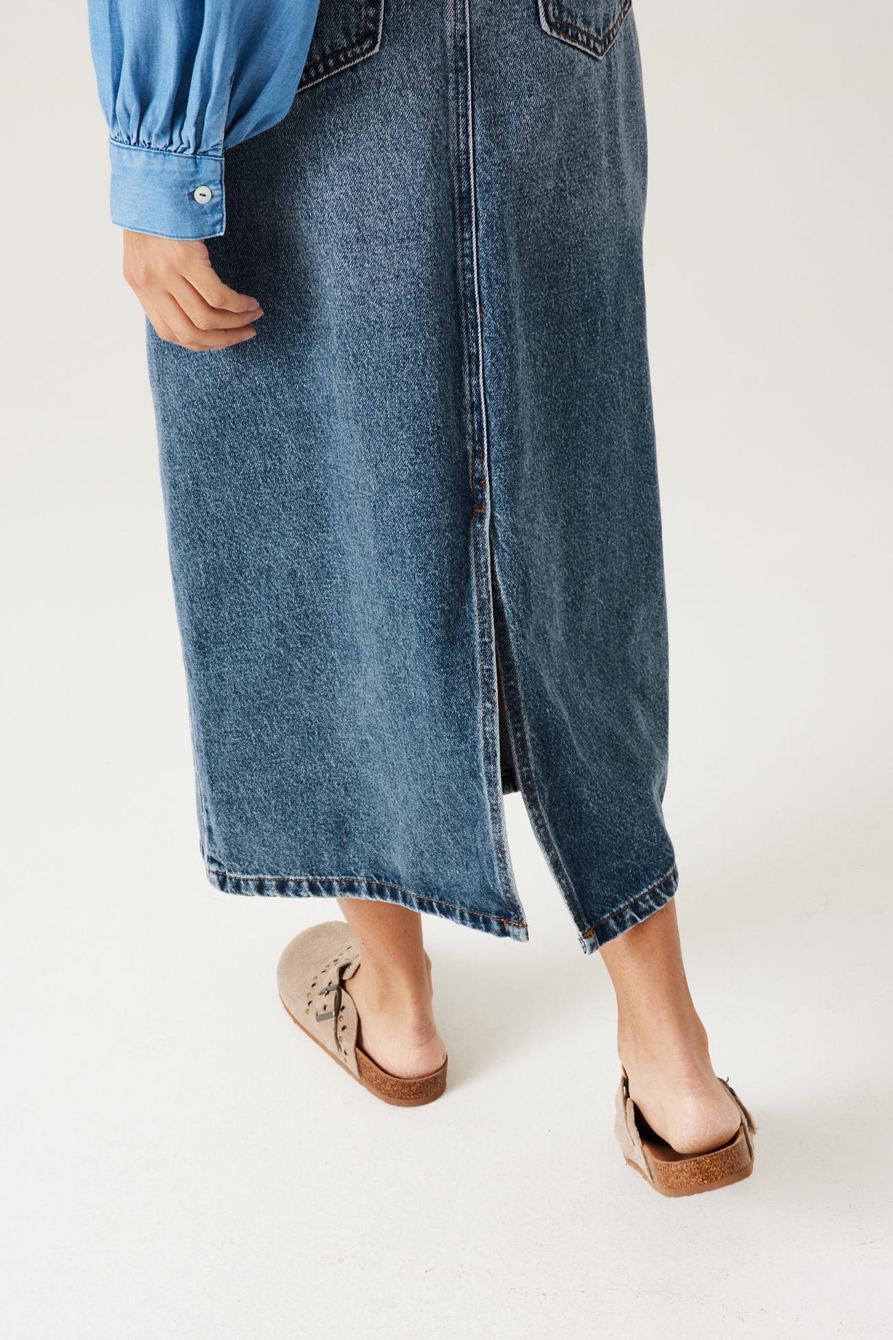 Long denim skirt