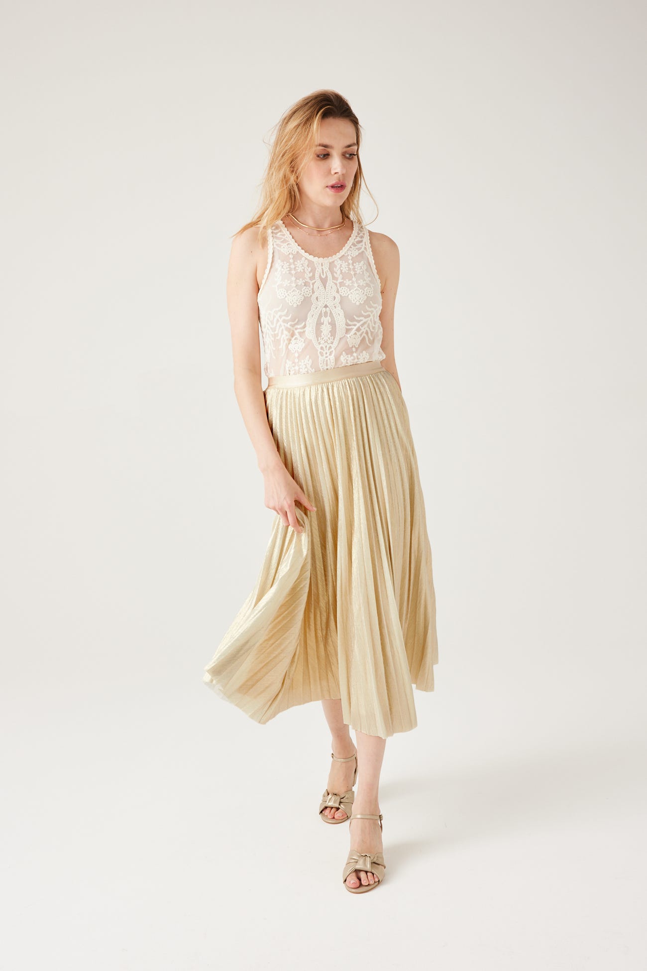 Gonna in lamé plissé