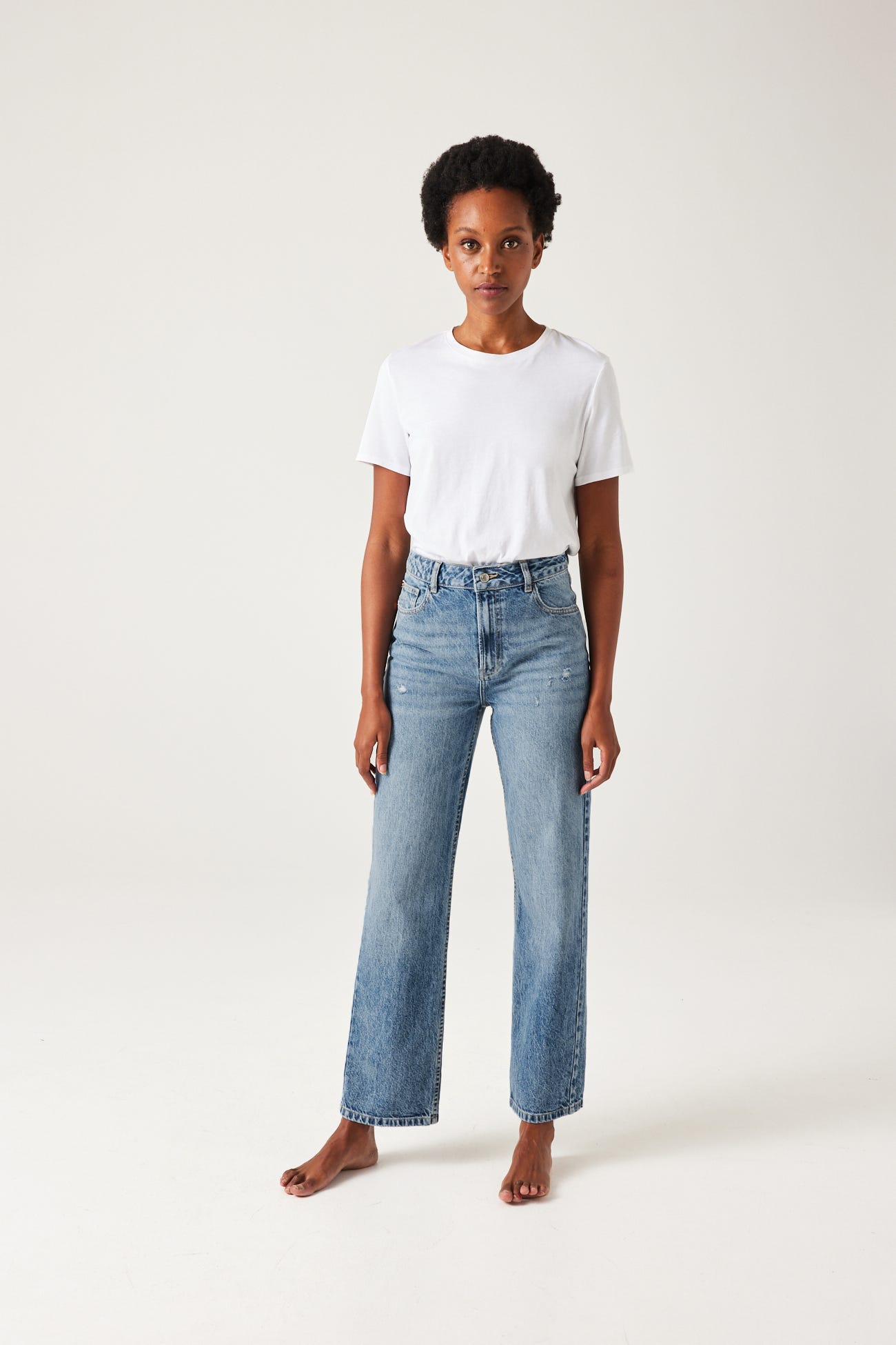 Jean droit taille haute Femme