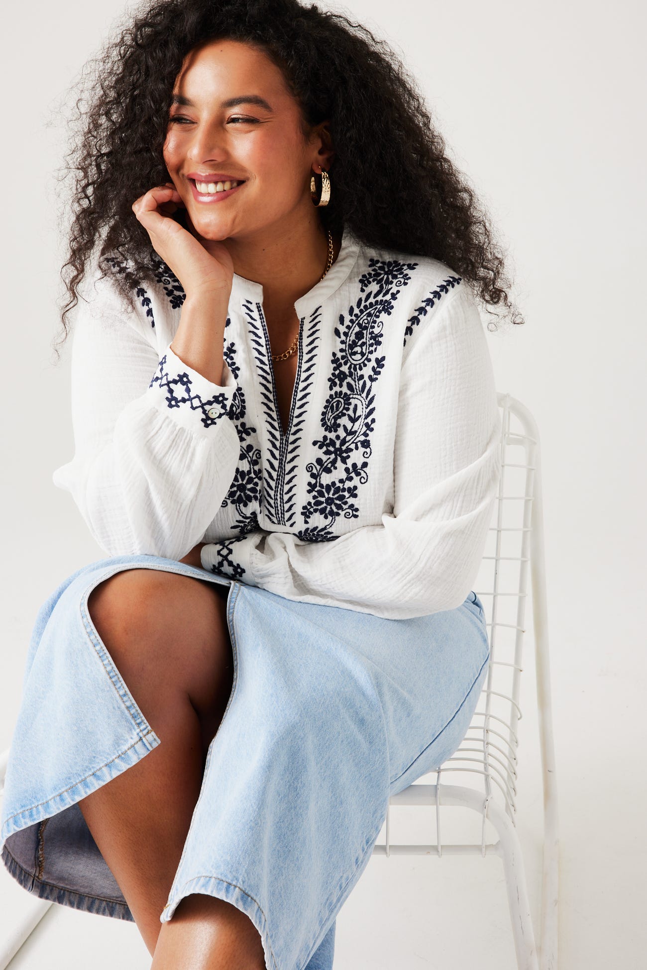 Tunique brodée gaze de coton